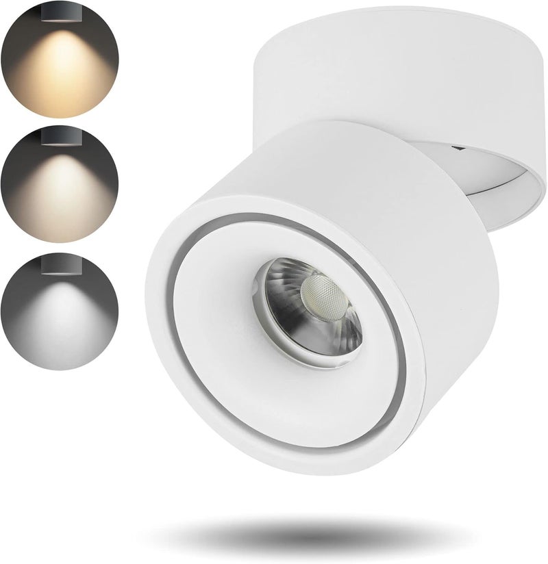 SUNMEIYI سبوت لايت سقف LED قابل للتعتيم 12W 3CCT 3000K/4000K/5000K سبوت لايت سقفي قابل للتعديل للإضاءة الداخلية، سبوت لايت موجه لغرفة المعيشة، الممر، المعرض، إضاءة فنية، CRI93 1200LM (أبيض) - Image 1